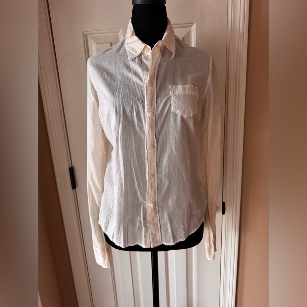 Vintage Abercrombie & Fitch White Shirt With Yellow, Pink & Orange Stripes